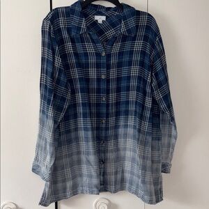 J. Jill Blue Ombré Plaid 100% Cotton Soft Button Down Shirt XL